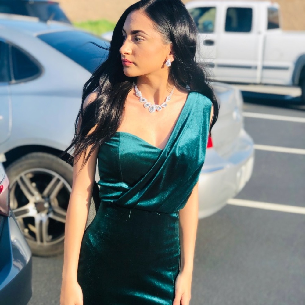 Velvet green prom dress